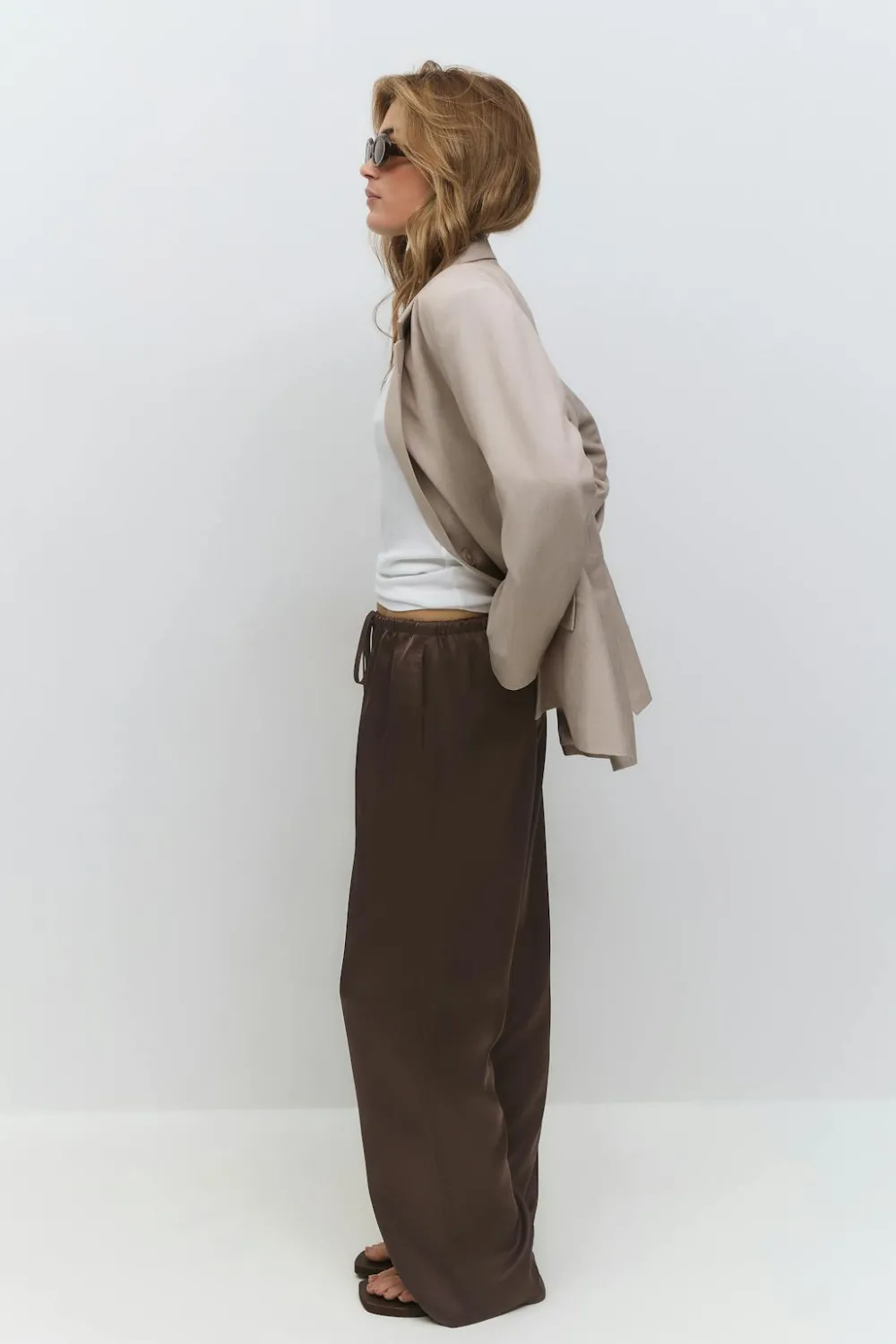 Hot Gina Tricot Drawstring satin trousers Bruin