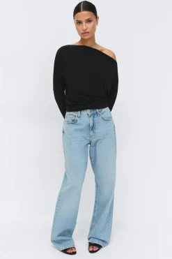 Gina Tricot Dropped shoulder top Zwart