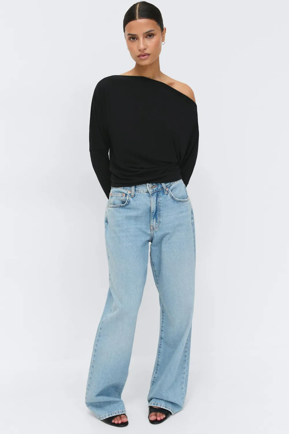Gina Tricot Dropped shoulder top Zwart