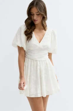 Clearance Gina Tricot Embroidered mini dress Wit
