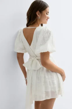 Clearance Gina Tricot Embroidered mini dress Wit