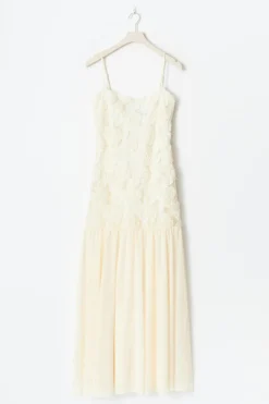 Online Gina Tricot Embroidery dropped waist dress Wit