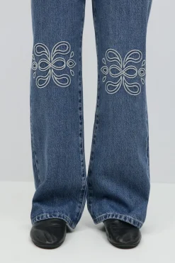 Online Gina Tricot Embroidery jeans Blauw