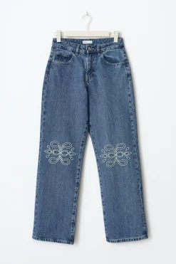 Online Gina Tricot Embroidery jeans Blauw