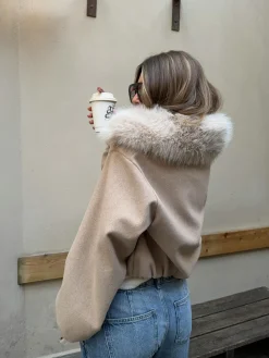 Sale Gina Tricot Faux fur collar jacket Beige
