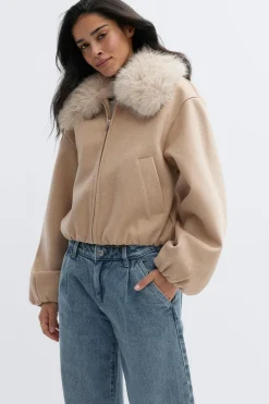 Sale Gina Tricot Faux fur collar jacket Beige