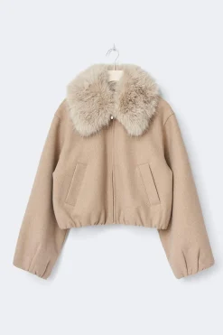 Sale Gina Tricot Faux fur collar jacket Beige