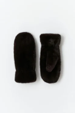 Discount Gina Tricot Faux fur mittens Bruin