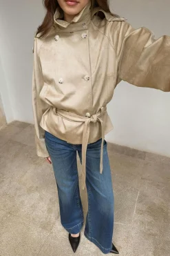 Discount Gina Tricot Faux suede belted jacket Beige