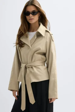 Discount Gina Tricot Faux suede belted jacket Beige