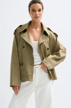 Discount Gina Tricot Faux suede belted jacket Groen