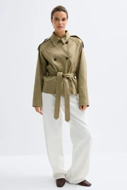 Discount Gina Tricot Faux suede belted jacket Groen