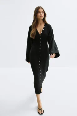 Sale Gina Tricot Fitted knitted dress Zwart