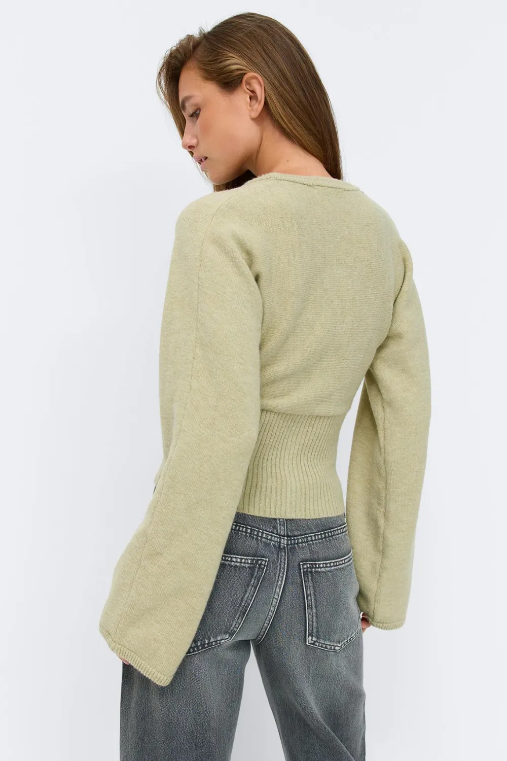 Outlet Gina Tricot Fitted waist knitted cardigan Groen
