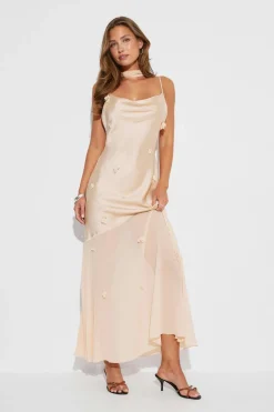 Clearance Gina Tricot Floral maxi cowlneck dress Beige