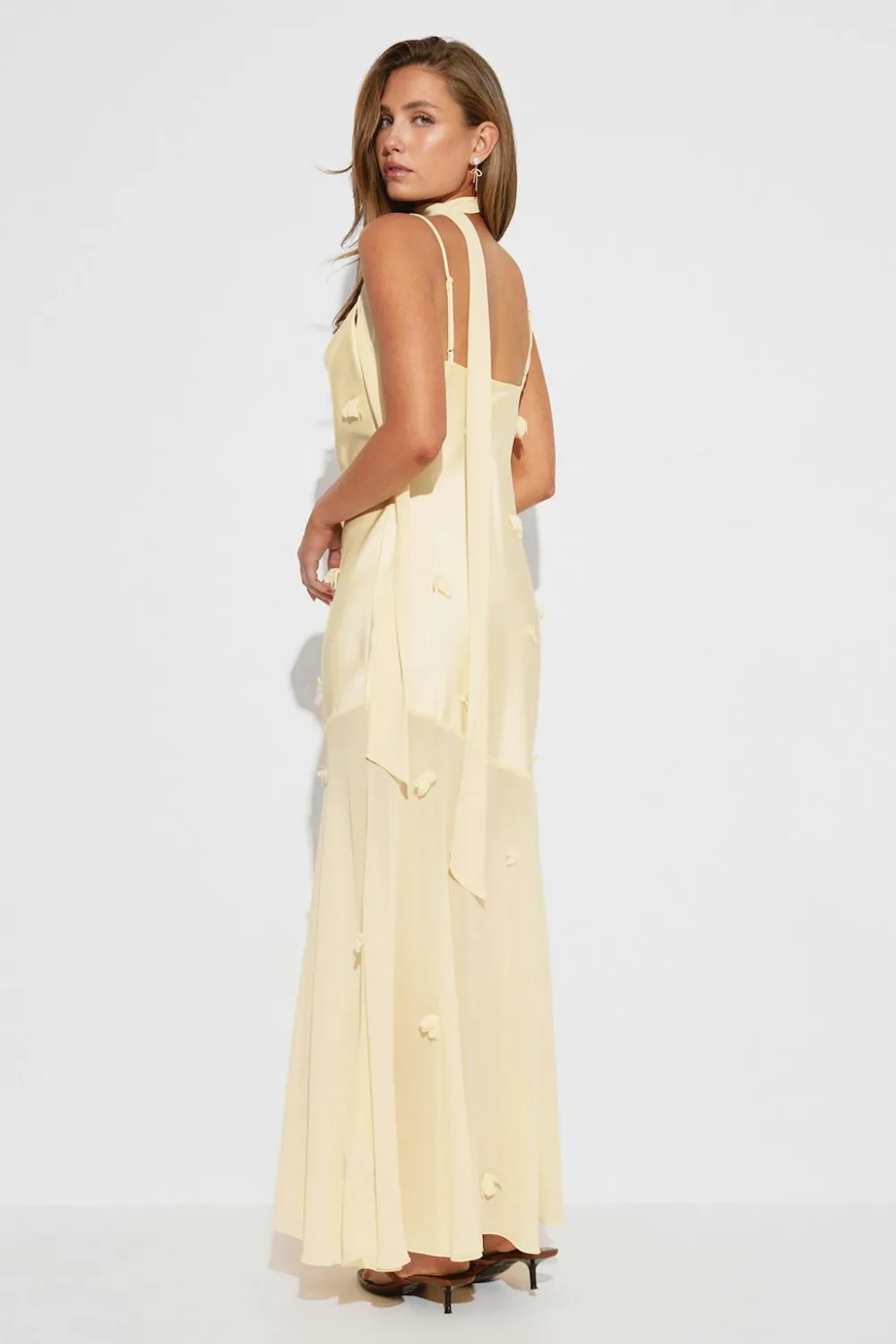 Sale Gina Tricot Floral maxi cowlneck dress Geel
