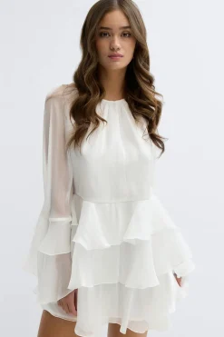 Clearance Gina Tricot Flowy frill mini dress Wit