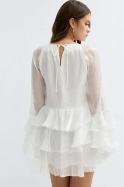 Clearance Gina Tricot Flowy frill mini dress Wit