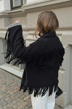 Sale Gina Tricot Fringe jacket Zwart