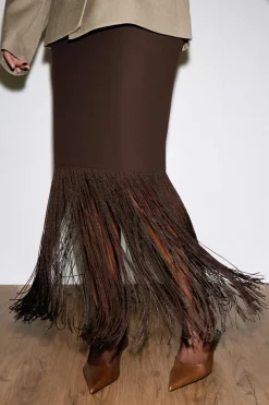 Hot Gina Tricot Fringe skirt Bruin