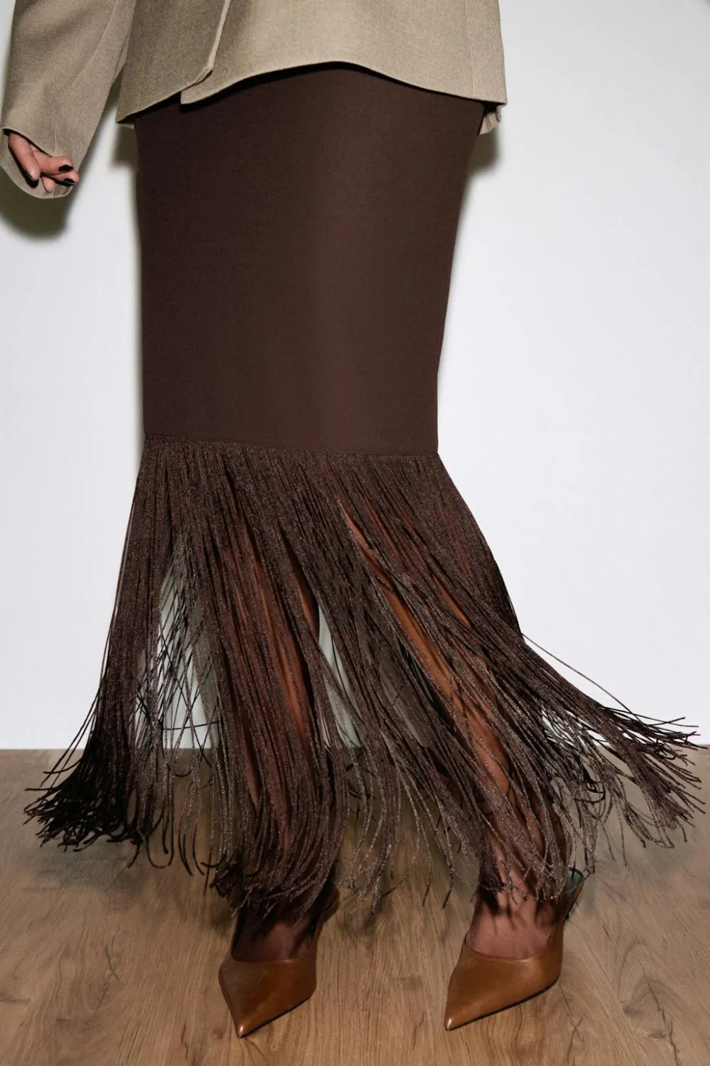 Hot Gina Tricot Fringe skirt Bruin