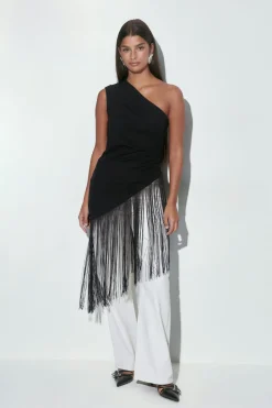 Hot Gina Tricot Fringe top Zwart