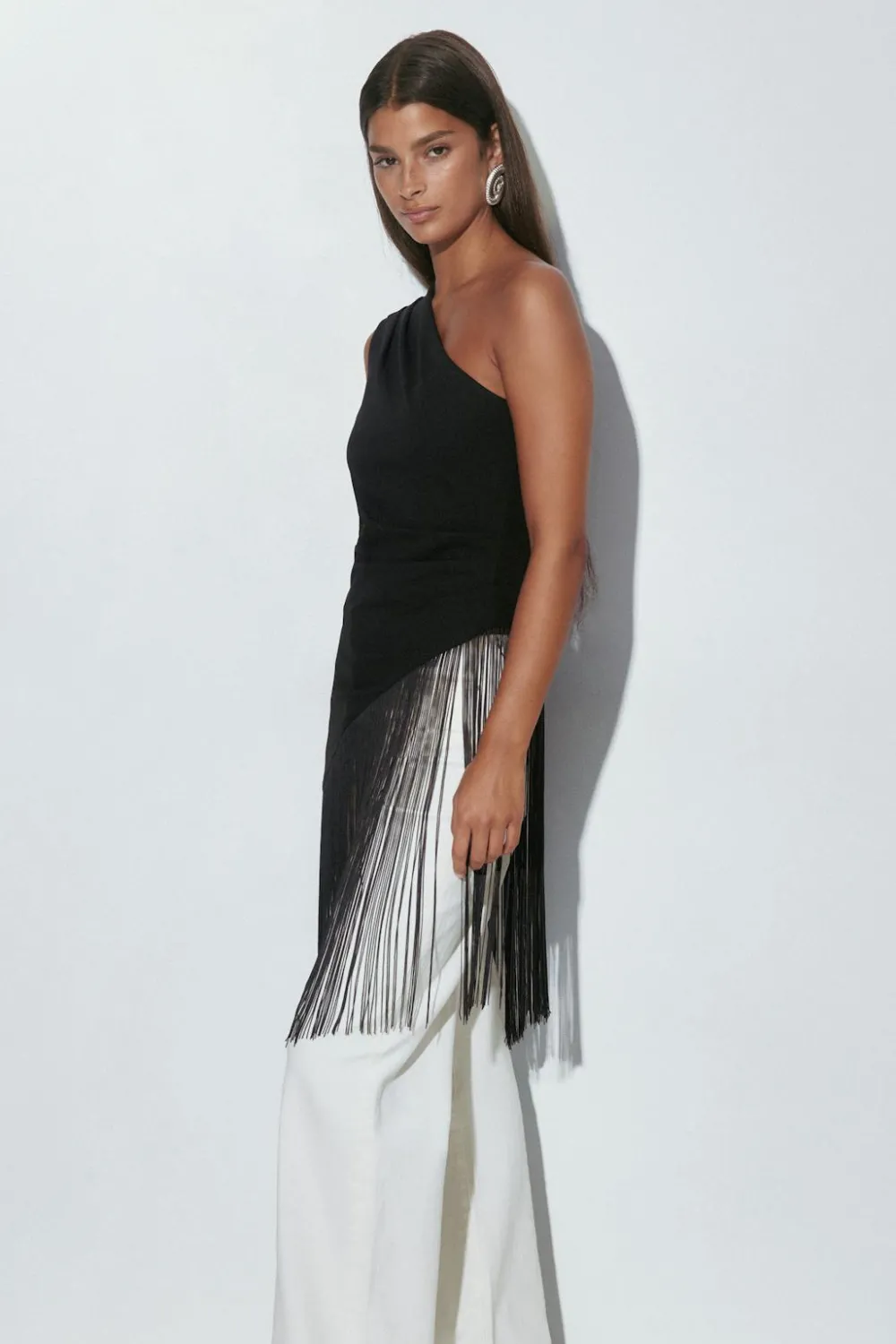 Hot Gina Tricot Fringe top Zwart