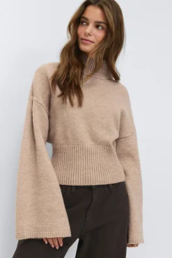 Online Gina Tricot Funnel neck knitted sweater Beige