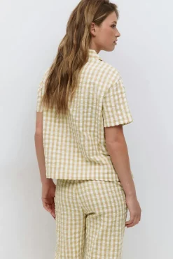 Online Gina Tricot Gingham seersucker shirt Geel