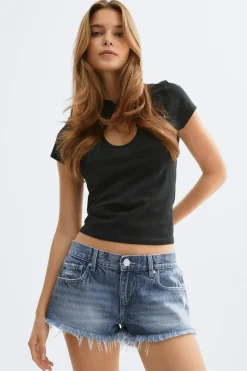 Clearance Gina Tricot Glow low denim shorts Blauw
