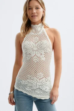 Discount Gina Tricot Halterneck knitted singlet Wit