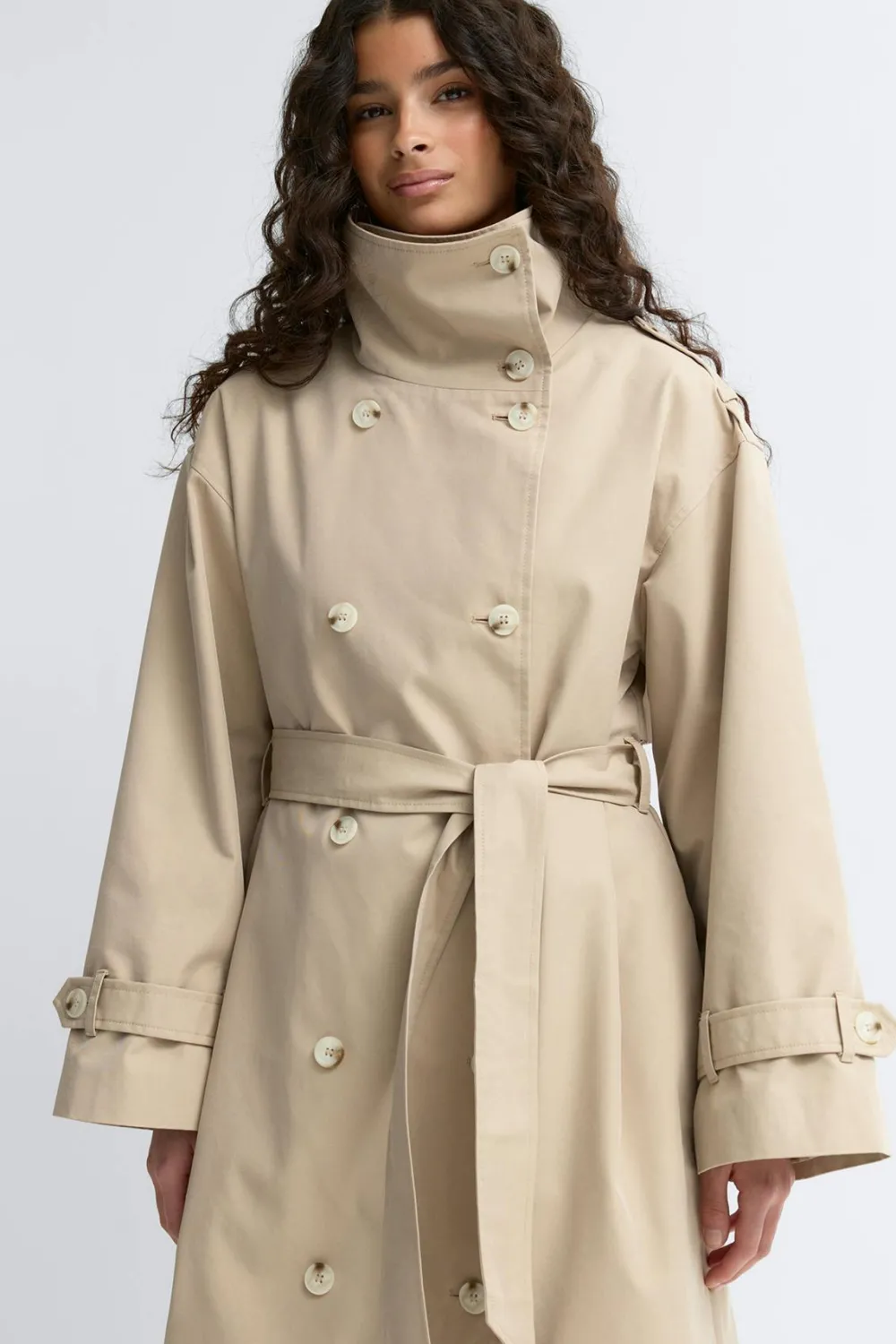 Gina Tricot High neck cotton trench coat Beige