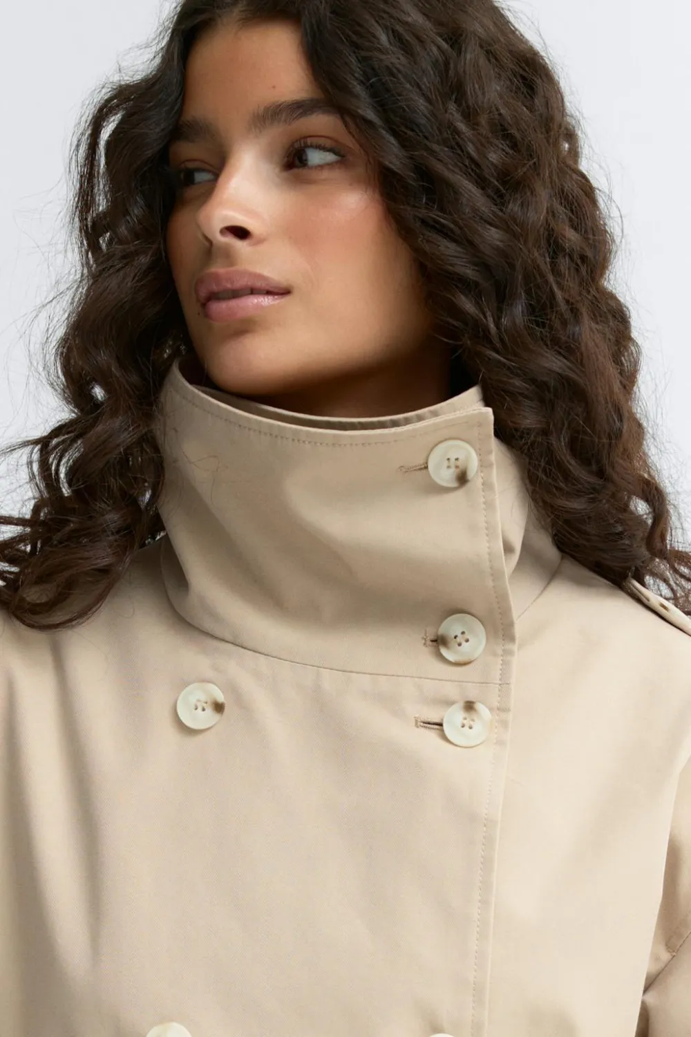 Gina Tricot High neck cotton trench coat Beige