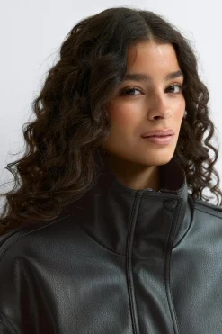 New Gina Tricot High neck pu jacket Zwart