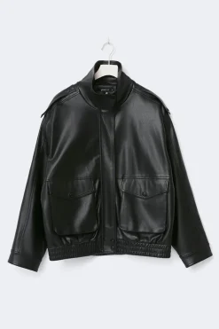 New Gina Tricot High neck pu jacket Zwart