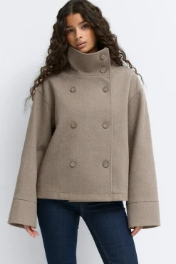 Best Gina Tricot High neck short felt jacket Beige