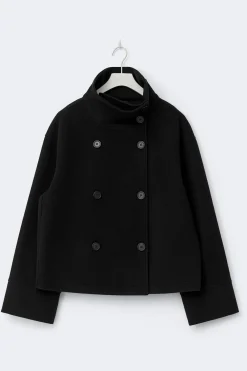 New Gina Tricot High neck short felt jacket Zwart