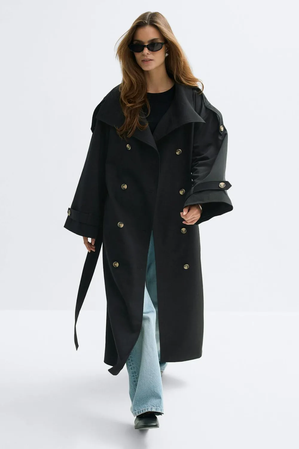 Online Gina Tricot High neck trench coat Zwart