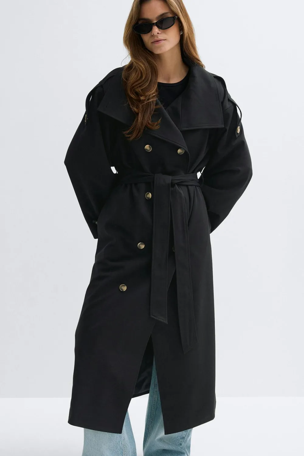 Online Gina Tricot High neck trench coat Zwart