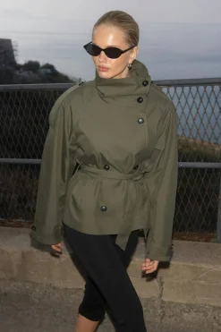 Clearance Gina Tricot High neck trench jacket Groen