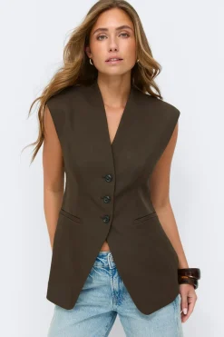 Gina Tricot High neck vest Bruin
