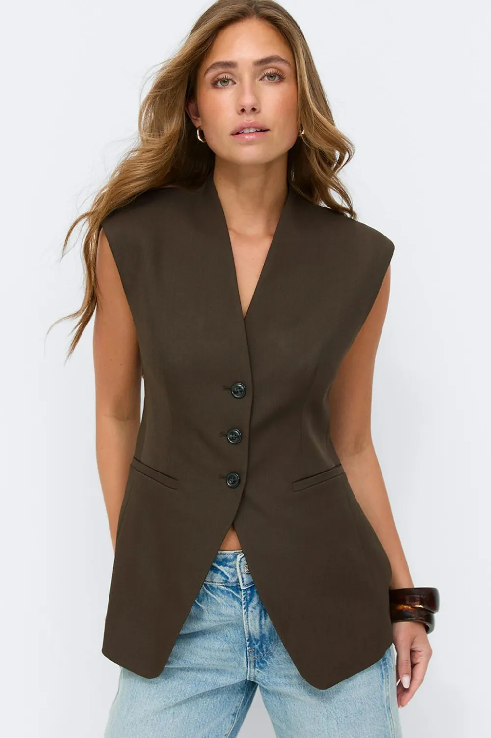 Gina Tricot High neck vest Bruin
