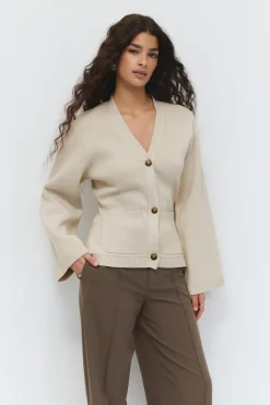 Sale Gina Tricot Knitted cotton cardigan Beige