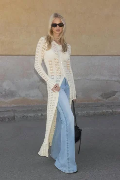 Hot Gina Tricot Knitted crochet dress Wit