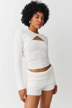 Outlet Gina Tricot Knitted folded down shorts Wit