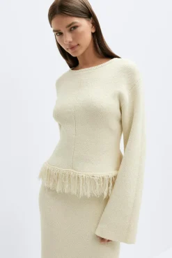 Outlet Gina Tricot Knitted fringe sweater Wit