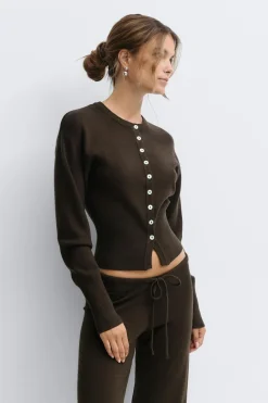 Clearance Gina Tricot Knitted loungewear cardigan Bruin