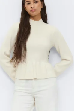 Discount Gina Tricot Knitted peplum top Wit