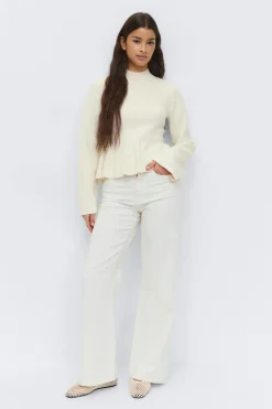 Discount Gina Tricot Knitted peplum top Wit