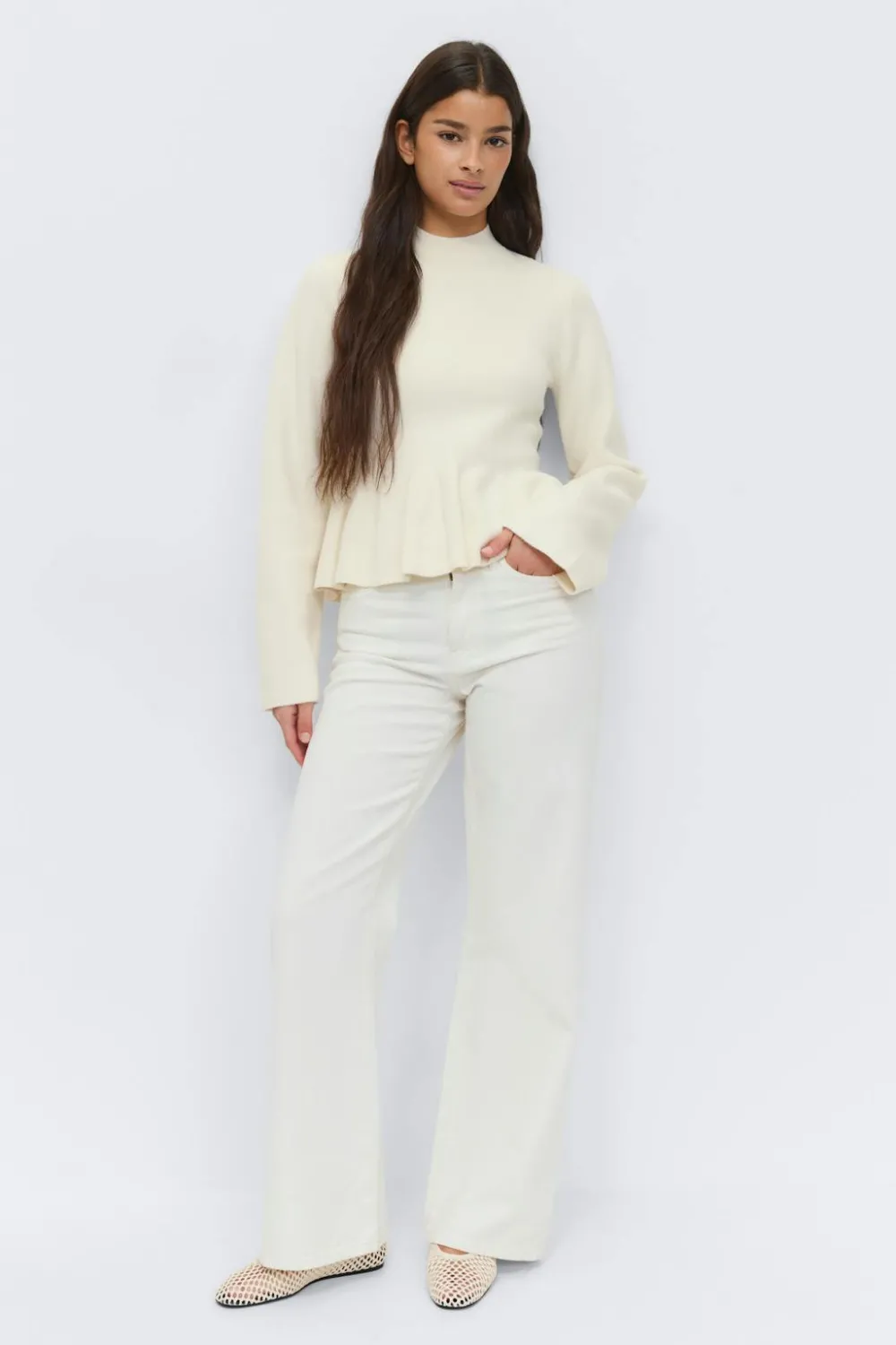 Discount Gina Tricot Knitted peplum top Wit